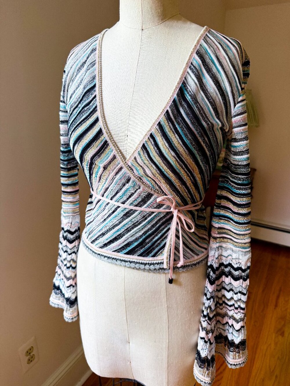 MISSONI multicolor a metallic striped chevron wrap knit cardigan IT40 US 4